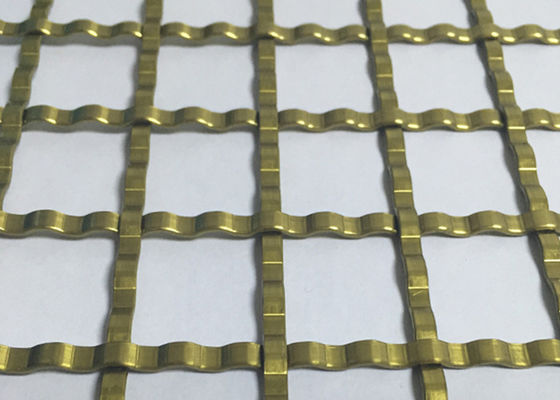 ISO9000 quadratisches Loch Mesh Golden Crimped Metal Cabinet Mesh Antifire